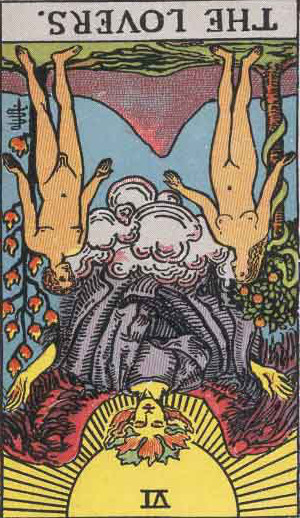 The Reversed Lovers Tarot Card From The Rider-Waite Tarot Deck.